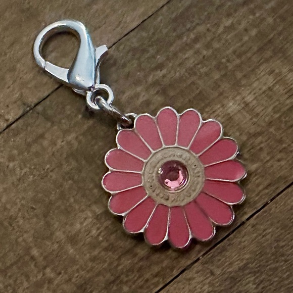 Coach Pink Enamel Crystal Flower Wristlet Bag Charm Silver-tone - Picture 7 of 7